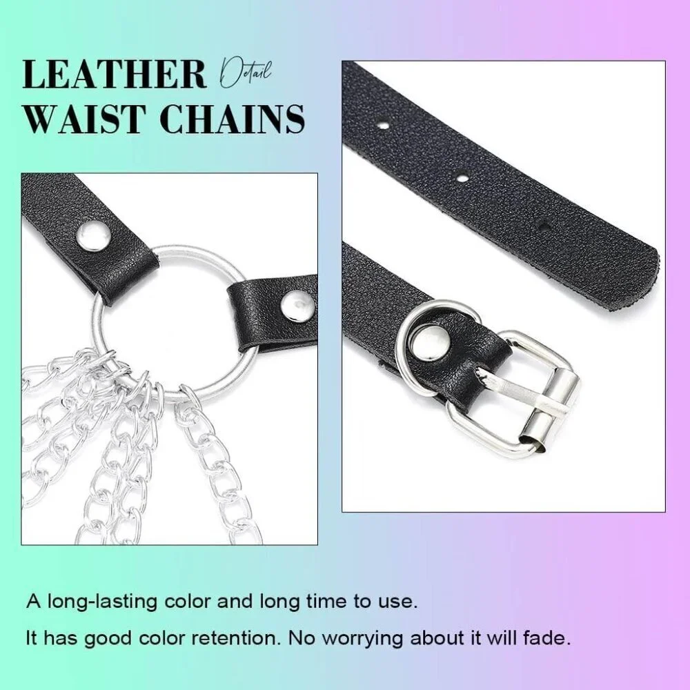 Black Leather Waist Chain Belt Rave Goth Body Jewelry for Women